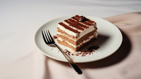 Photo of tiramisu on white plateの素材