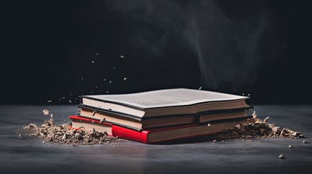 Open book on a dark background. Education concept. Copy space.の素材
