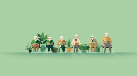 Elderly people working in the garden. Vector illustration in flat styleの素材