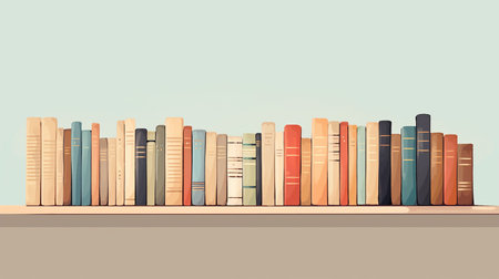 Illustration of a bookshelf full of books in retro styleの素材