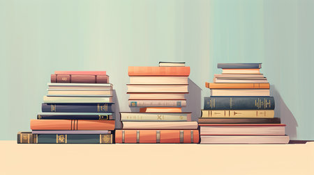 Pile of old books on the table. Education concept. Vector illustration.の素材