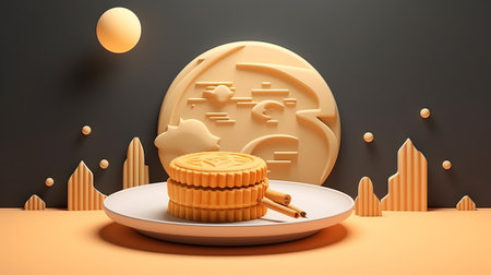 Beautiful 3d design of mooncakeの素材