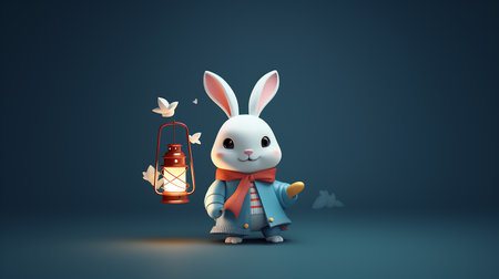 Beautiful 3d design of rabbit holding a lanternの素材