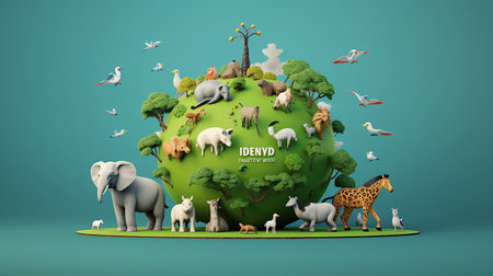 3d world animal day illustrationの素材