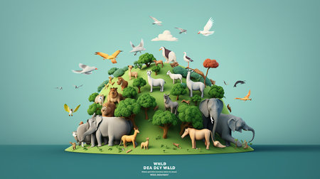 3d world animal day illustrationの素材