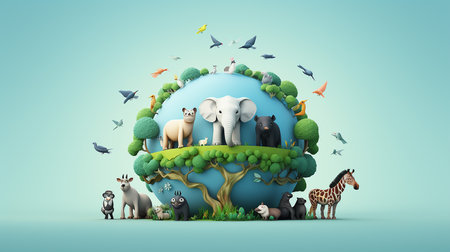 3d world animal day illustrationの素材