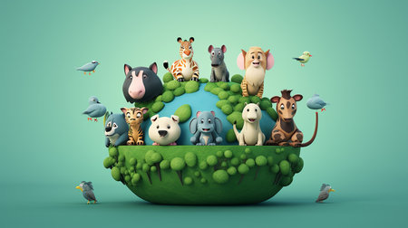 3d world animal day illustrationの素材