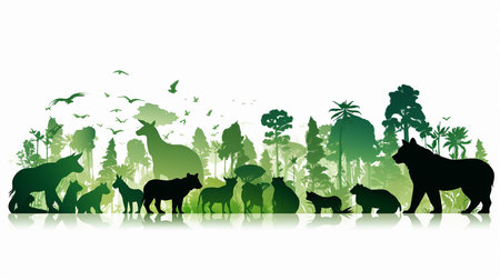 animals silhouette in green colorの素材
