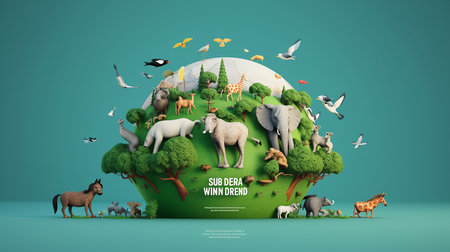 3d world animal day illustrationの素材