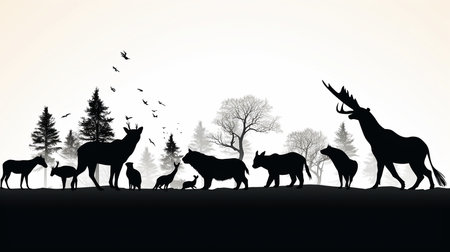 animals silhouette in black colorの素材