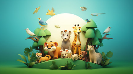3d world animal day illustrationの素材