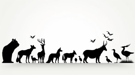 animals silhouette in black colorの素材