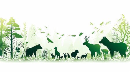 animals silhouette in green colorの素材