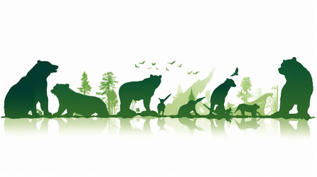 animals silhouette in green colorの素材
