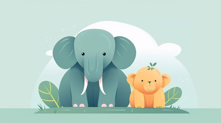 cute animals in cartoon style, creative animals cartoon backgroundの素材