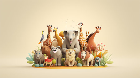 world wildlife day 3d background with animalsの素材