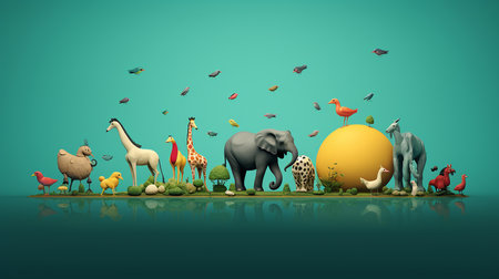 world wildlife day 3d background with animalsの素材