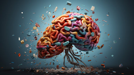 3d illustration of brain with many problemsの素材