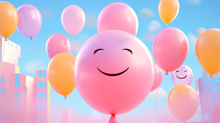 3d illustration of smiling balloon in world smile day conceptの素材