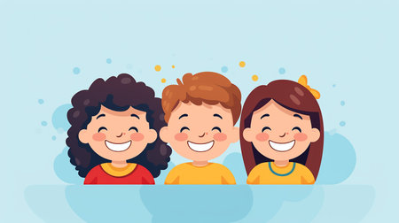 Flat design illustration of smiling kidsの素材