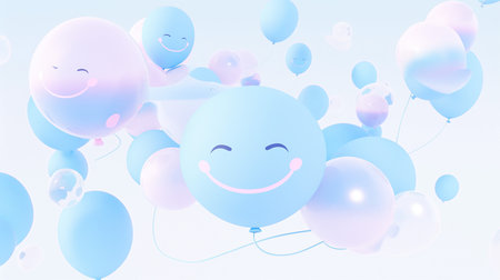 3d illustration of smiling balloon in world smile day conceptの素材