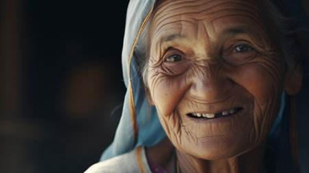 A photo of a grandmother who smiles beautifully and sincerelyの素材