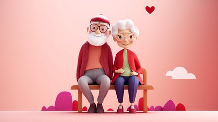 3d cartoon of Elderly couples spending time together to enjoy old ageの素材