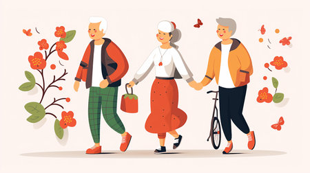 3d Design illustration of Elderly people enjoying the moment for International Day of Older Personの素材