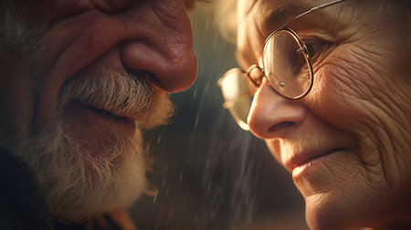 Photo of an Elderly couple looking at each other with genuine loveの素材