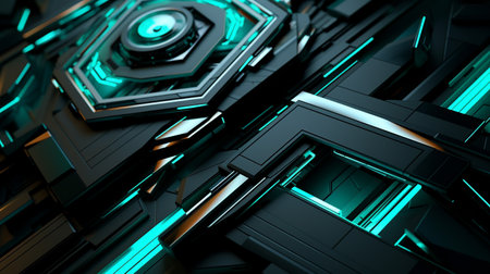 3D futuristic shape background with illustration of blue, green and black colorの素材