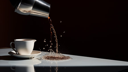 Photo of a drop of coffee falls from the coffee pot into the coffeeの素材