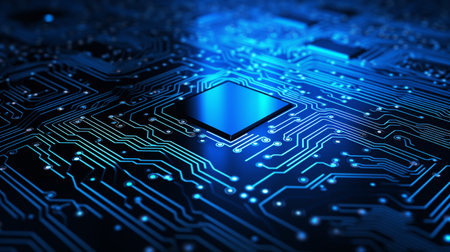 Circuit programming in blue backgroundの素材