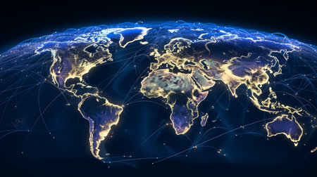 International flight routes above earthの素材