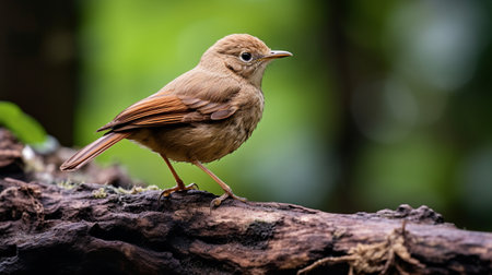Photo of a Nightingale standing on a fallen tree branch at morningの素材