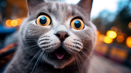 Close-up Photo of a funny shocked Chartreux sticking out his tongueの素材