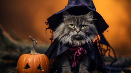 Photo of a cute cat wearing a Halloween costumeの素材