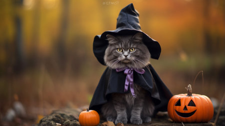 Photo of a cute cat wearing a Halloween costumeの素材