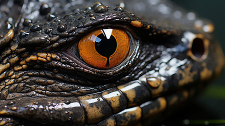 Close-up photo of a Alligator looking in their habitatの素材
