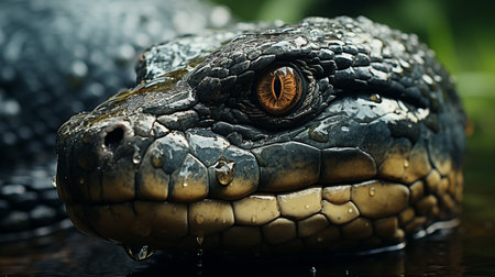 Close-up photo of a Anaconda looking in their habitatの素材