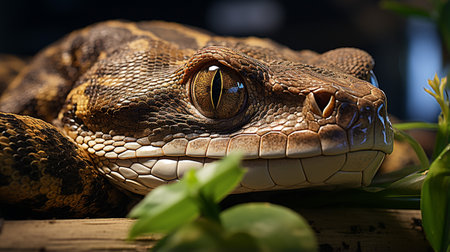Close-up photo of a Boa Constrictor looking in their habitatの素材