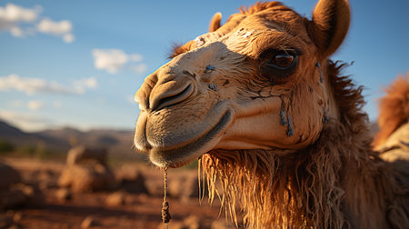 Close-up photo of a Camel looking any directionの素材