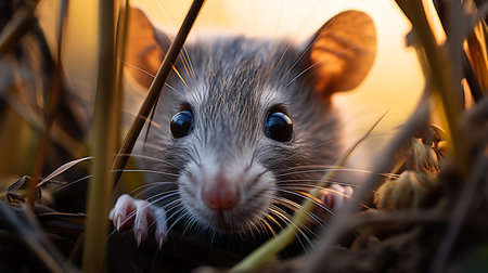 Close-up photo of a Cane Rat looking in their habitatの素材