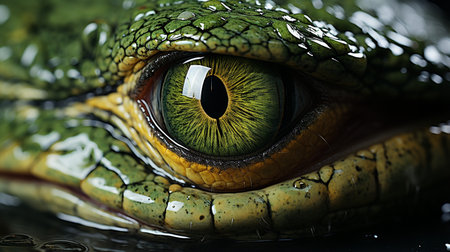 Close-up photo of a Alligator looking in their habitatの素材