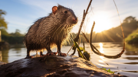 Close-up photo of a Cane Rat looking in their habitatの素材