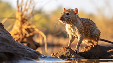 Close-up photo of a Cane Rat looking in their habitatの素材