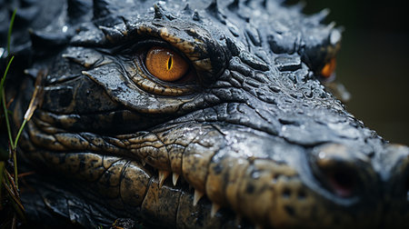 Close-up photo of a Caiman looking any direction on jungleの素材