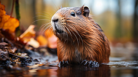 Close-up photo of a Capybara looking in their habitatの素材
