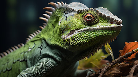 Close-up photo of a Chameleon looking in their habitatの素材