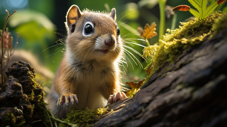 Close-up photo of a Chipmunk looking in their habitatの素材
