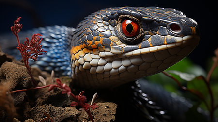 Close-up photo of a Cobra looking in their habitatの素材